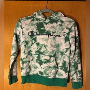 Youth Size Medium Champion Lightweight Green Tie-Dye Hoodie